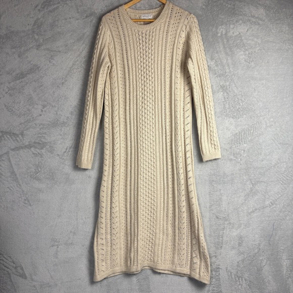 APRICOT Dresses & Skirts - Apricot Beige Cable Knit Pointelle Sweater Dress US 12‎ Cotton Wool Blend Cozy
